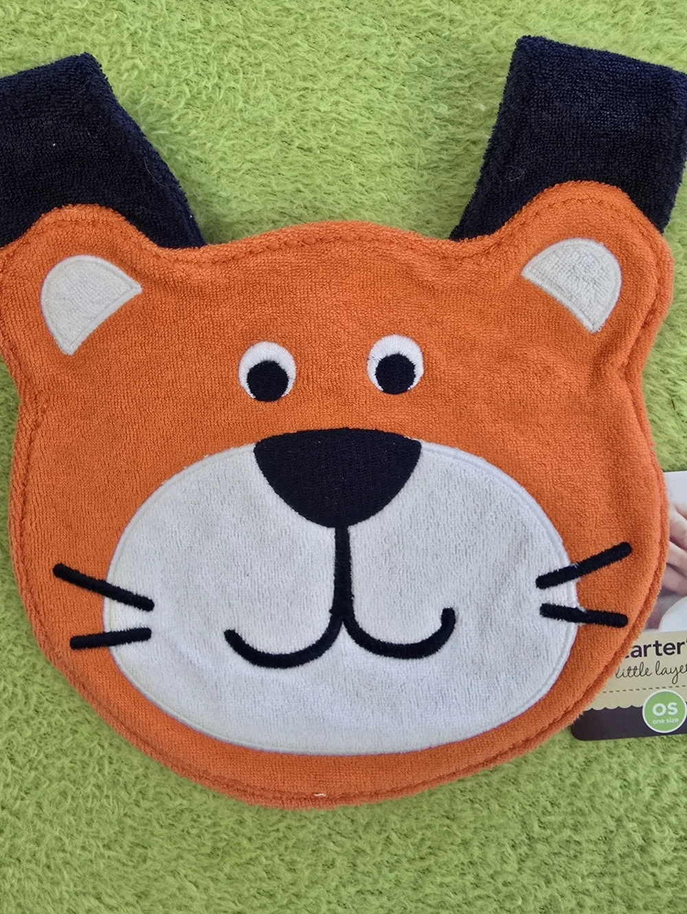 NWT  NEWBORN + UP COUGAR FACE BIB CARTERS - Baby BOYS ORANGE + NAVY TERRY (Q3)